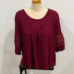 BloomChic Burgundy Blouse with Crochet Sleeves